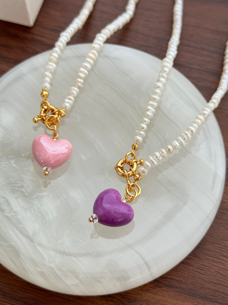 Pink heart necklace