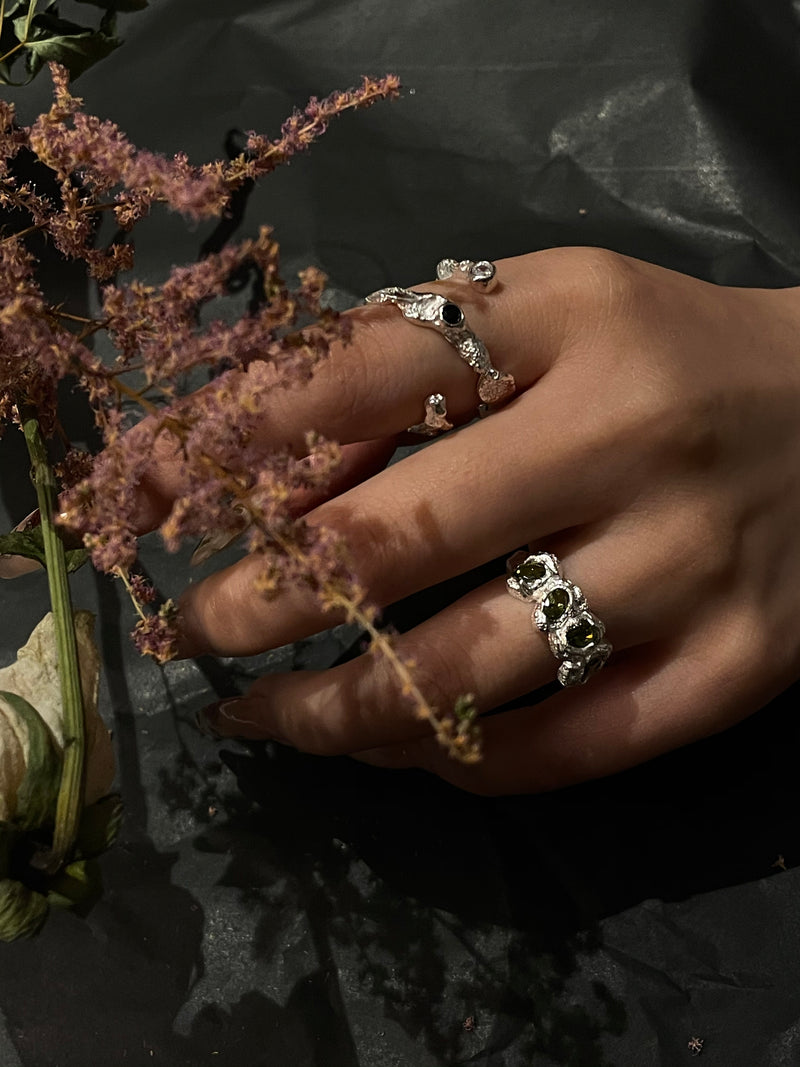 “Darkside” Green Crystal Ring